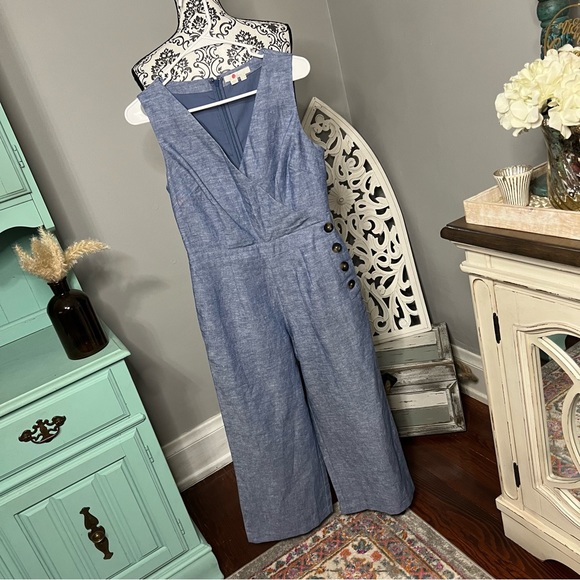 Boden Dorothea Linen Jumpsuit, Blue Chambray, Size 6 US (Size 10 UK) - Picture 2 of 13
